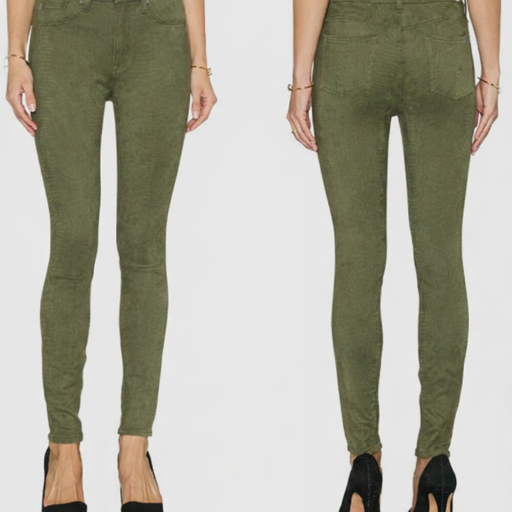 7 For All Mankind HW Knee Seam Ankle Skinny Olive Green Size 26